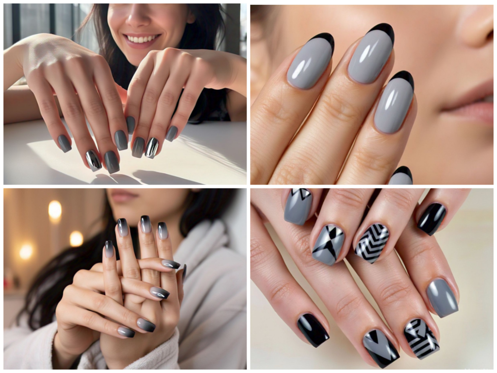 grey & black nail designs