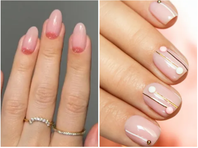 pink nails with design