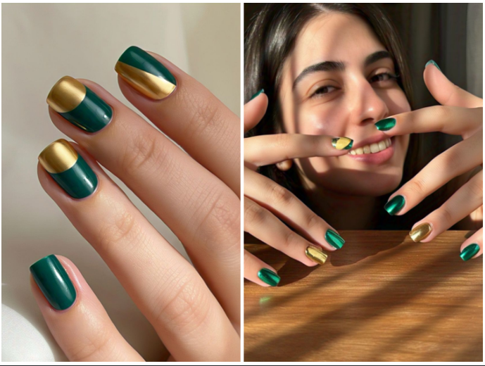 Green and Gold Nail Designs