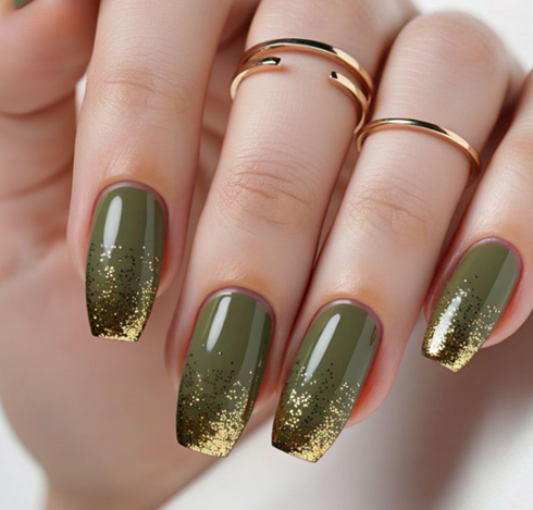 Green and Gold Nail Designs