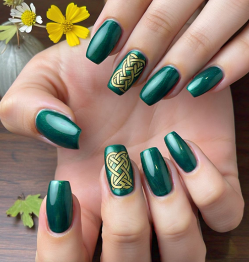 Green and Gold Nail Designs