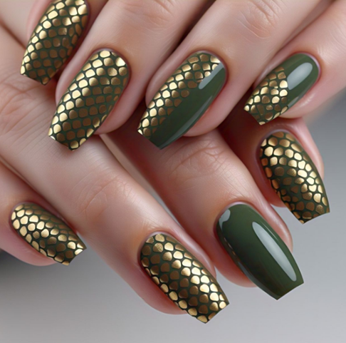 Green and Gold Nail Designs