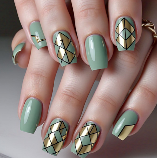 Green and Gold Nail Designs