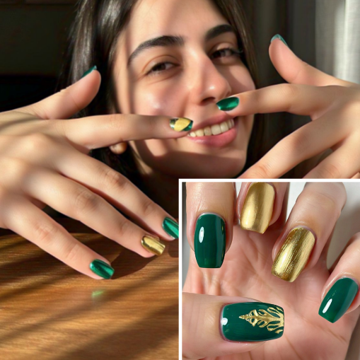 Green and Gold Nail Designs