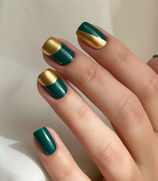 Green and Gold Nail Designs
