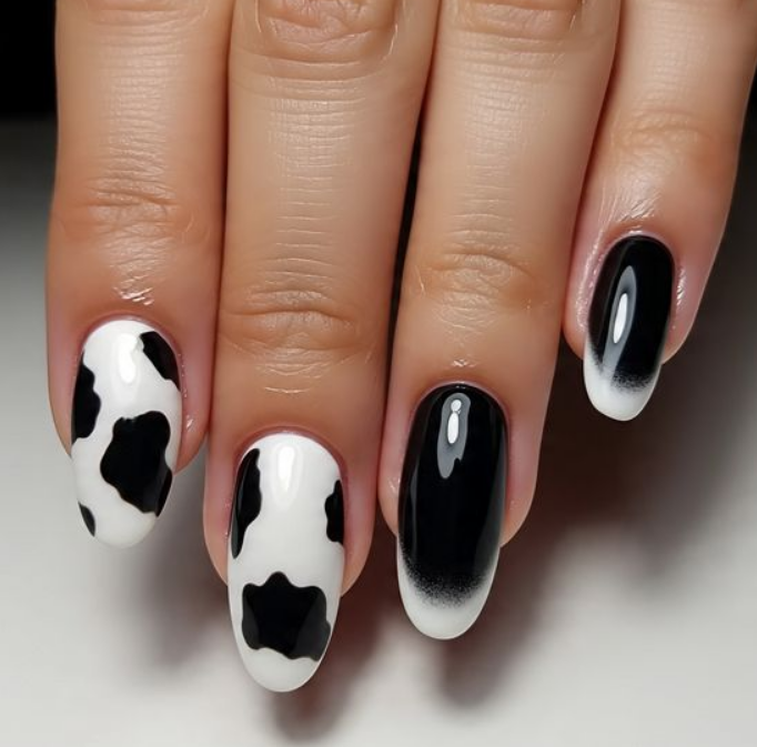 black and white ombre nails