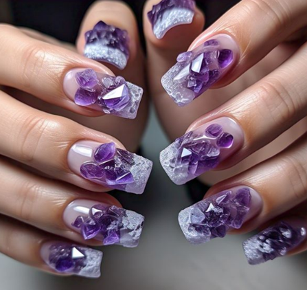 Purple & White Nails