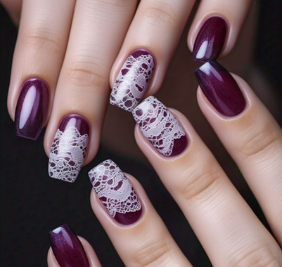 Purple & White Nails