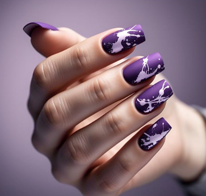 Purple & White Nails