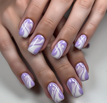 Purple & White Nails