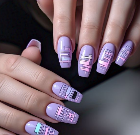 Purple & White Nails