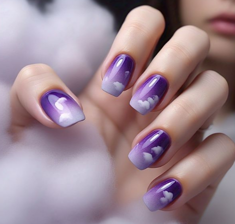 Purple & White Nails