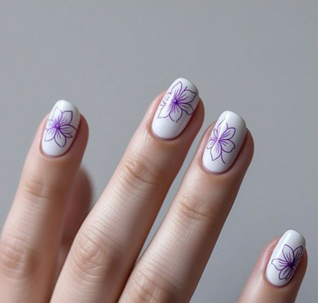 Purple & White Nails