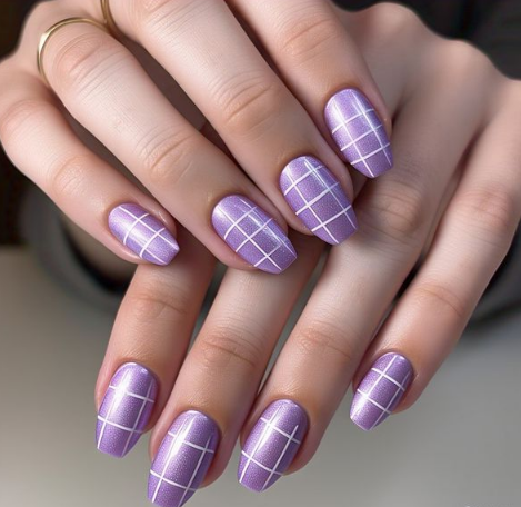 Purple & White Nails