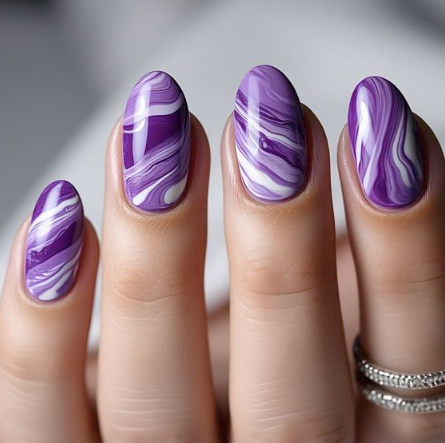Purple & White Nails