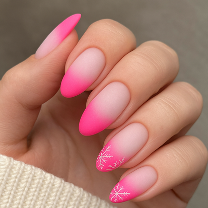hot pink almond french tips