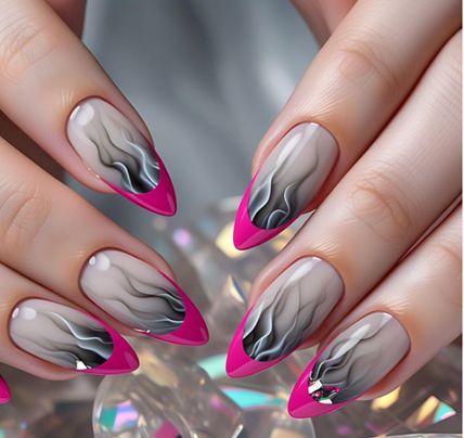 hot pink almond french tips