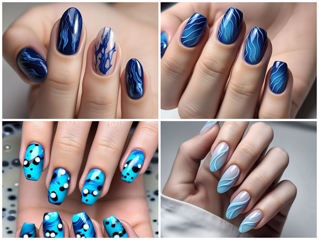 Blue Swirl Nails