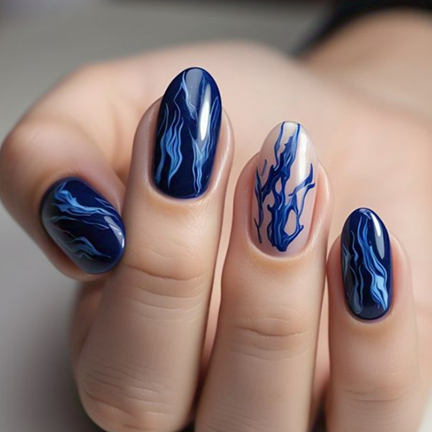 Blue Swirl Nails Designs
