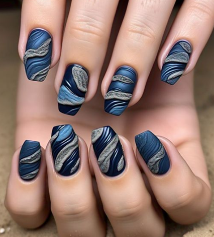 Blue Swirl Nails Designs