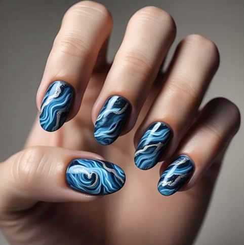 Blue Swirl Nails 