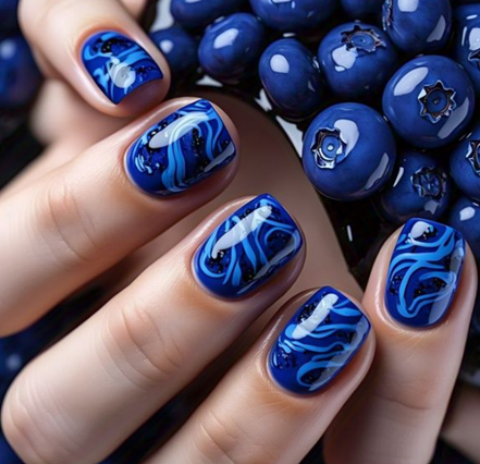 Blue Swirl Nails 