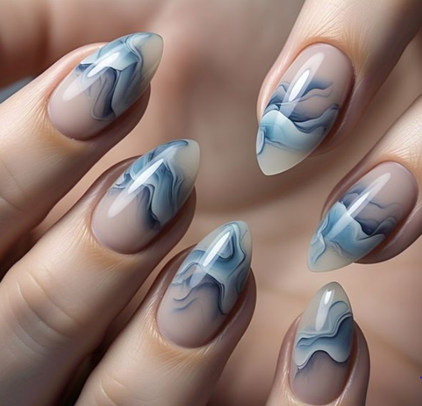 Blue Swirl Nails 