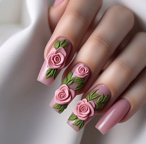 pink flower nails
