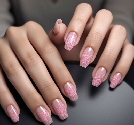 pink flower nails