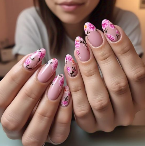 pink flower nails
