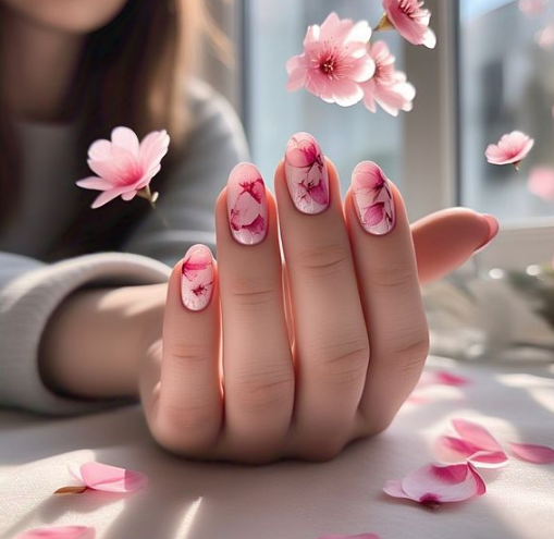 pink flower nails