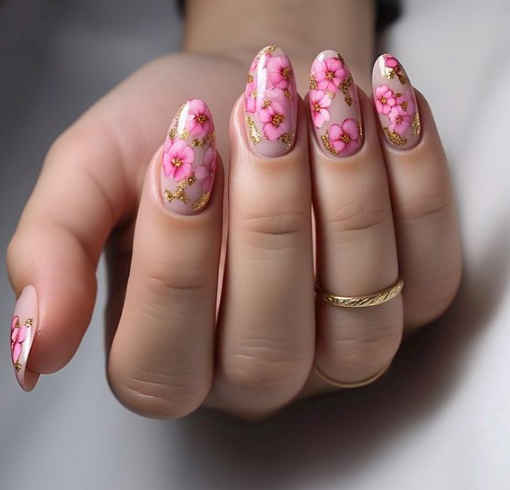 pink flower nails