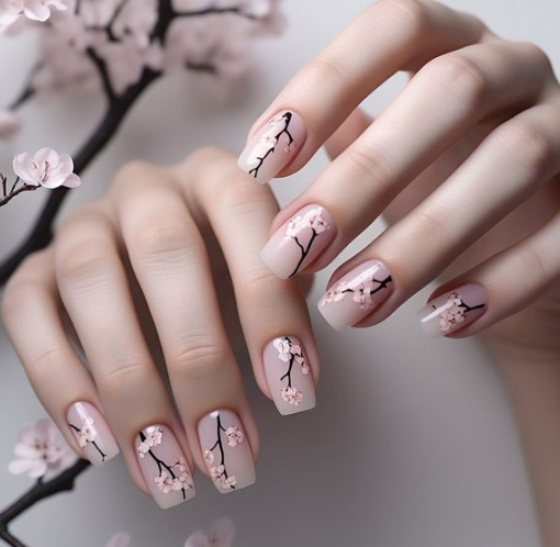 pink flower nails