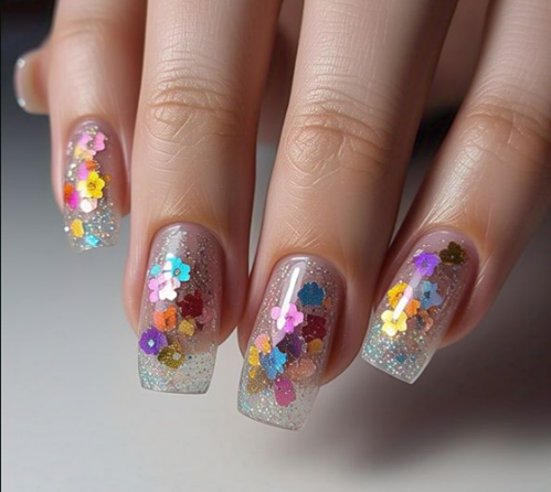 pink flower nails