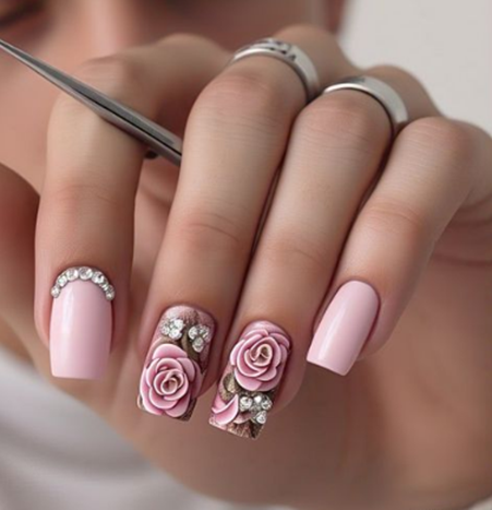 pink flower nails