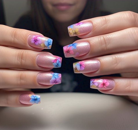 pink flower nails