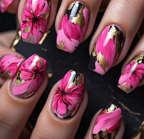 pink flower nails
