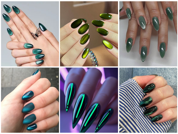green cat eye nail designs