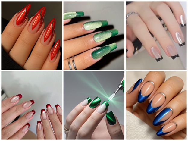 cat eye french tip nails