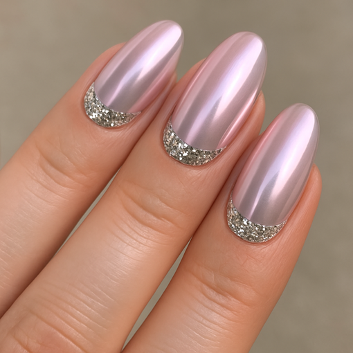 light pink chrome nails