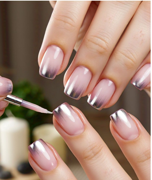 light pink chrome nails