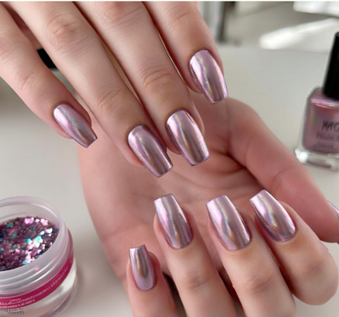 light pink chrome nails