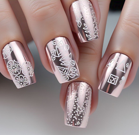 light pink chrome nails