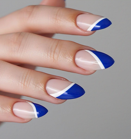 royal blue french tips almond nails