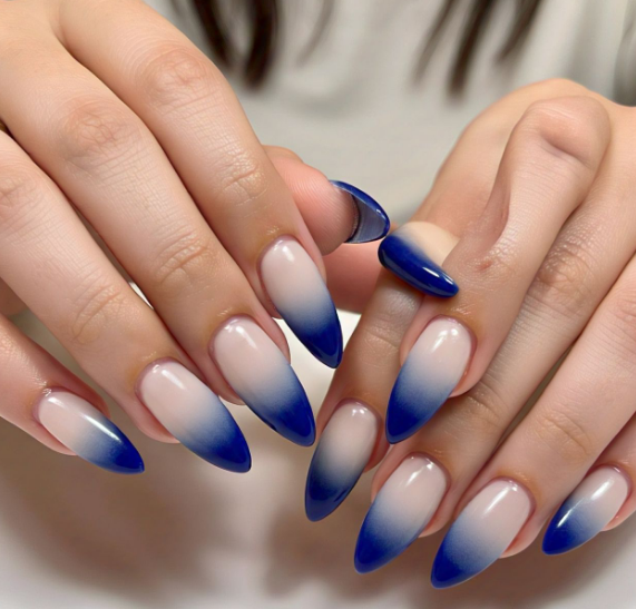 royal blue french tips almond nails