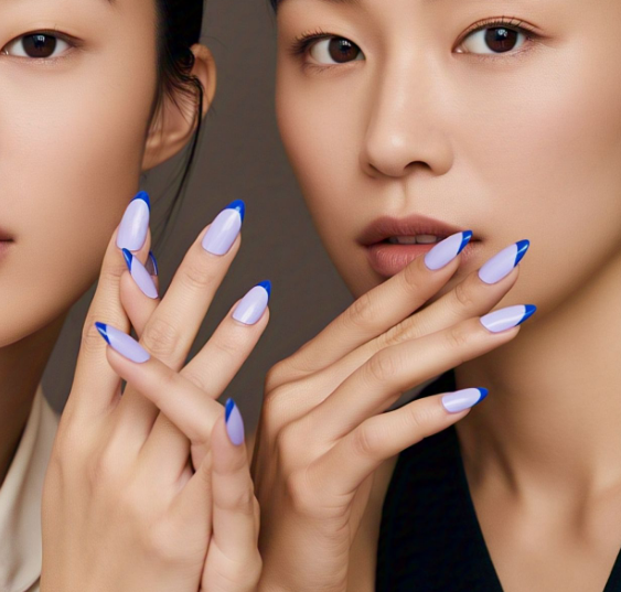 royal blue french tips almond nails