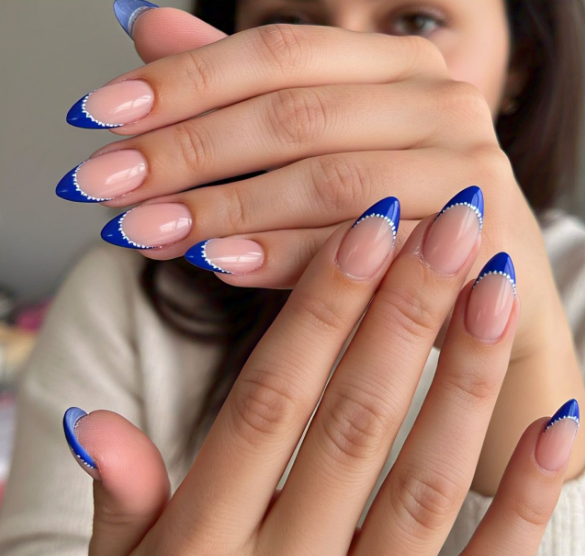 royal blue french tips almond nails