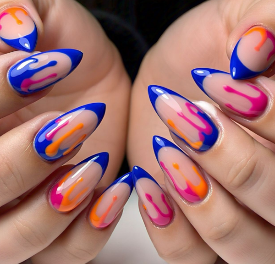royal blue french tips almond nails
