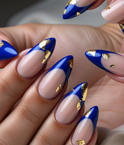 royal blue french tips almond nails