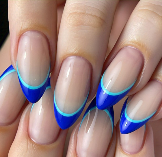 royal blue french tips almond nails